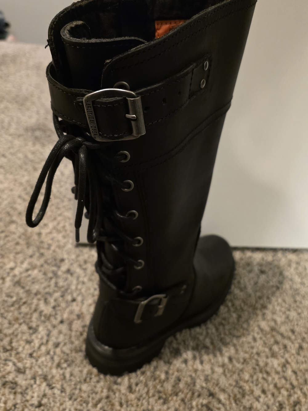 Nwot-Harley-Davidson Black Lace-Up Buckle Knee Boots for Women. Size 7, Fits 7.5